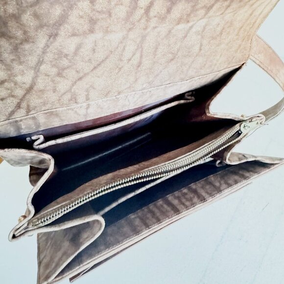 Vintage 50s 60s Mod Soft Textured Leather Brown Structured Square Shoulder bag - Picture 7 of 8